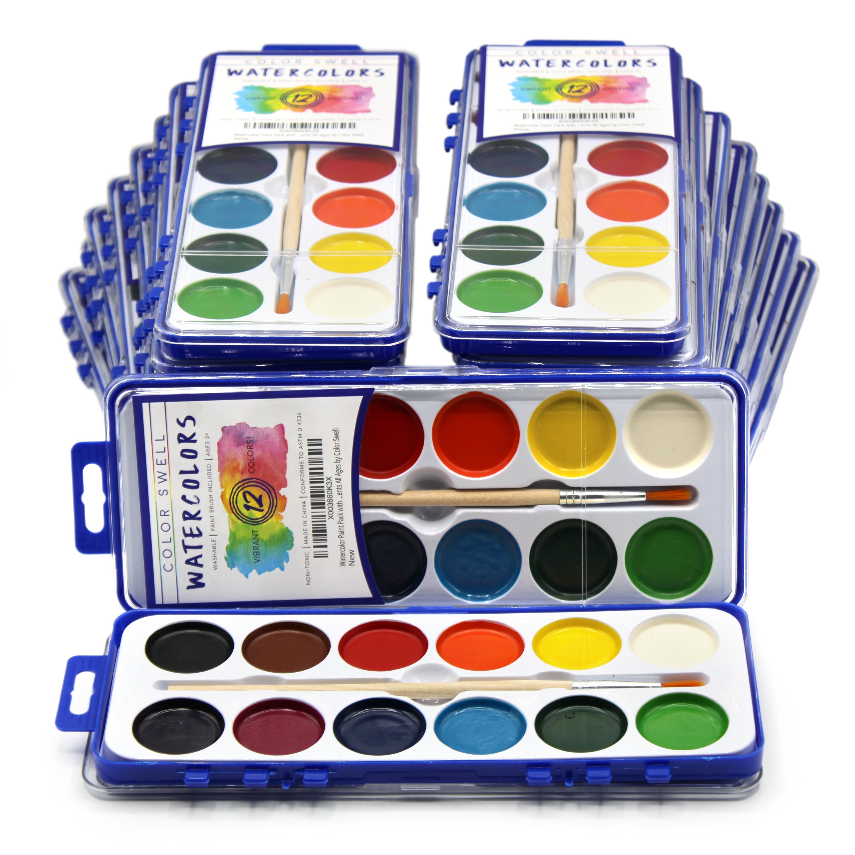 16 Color Washable Watercolor Paint Trays - Set of 12