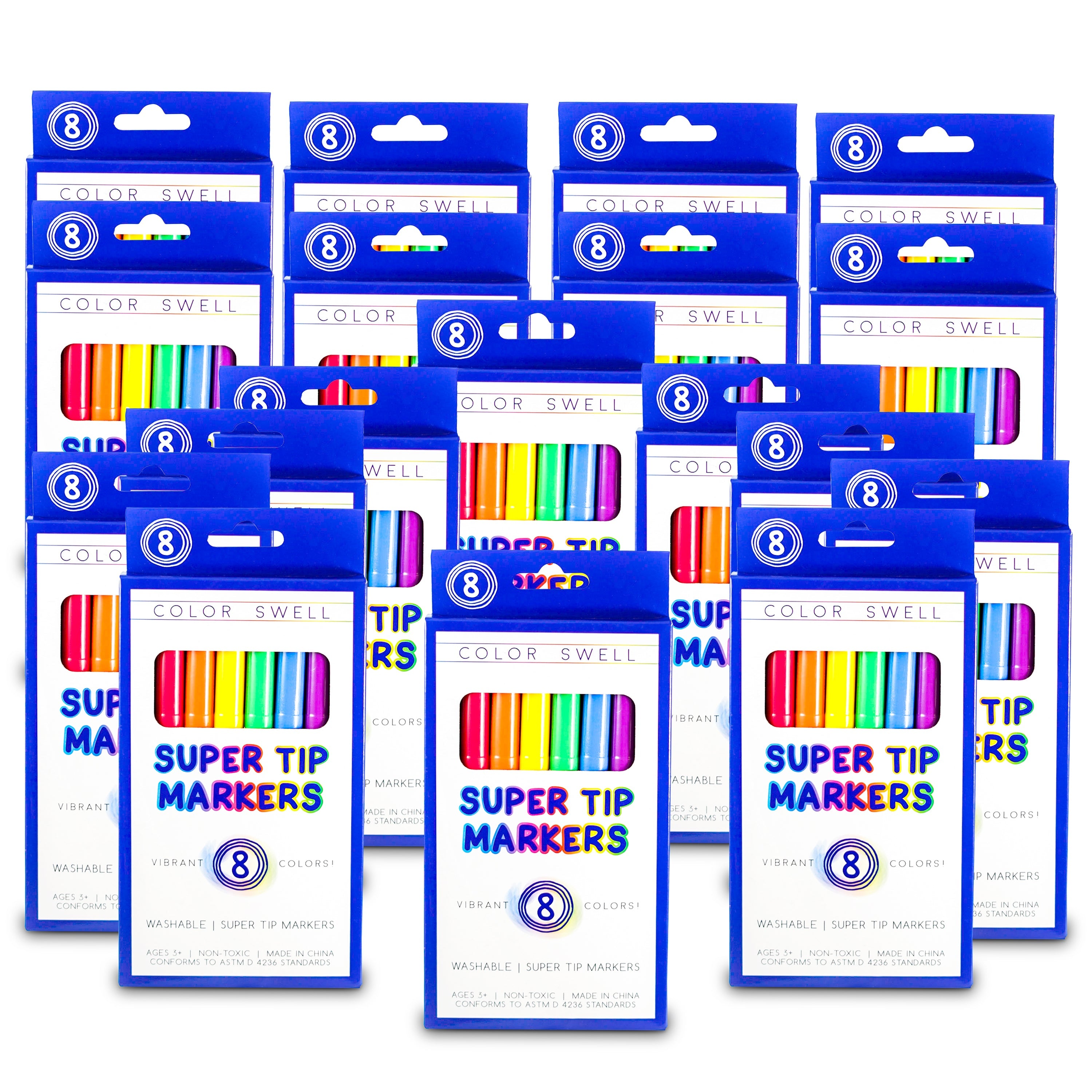 Color Swell Super Tip Washable Markers Bulk Pack 36 Boxes of 8 Vibrant Colors (288 total)