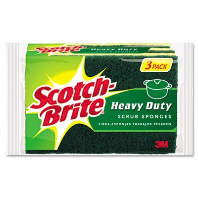 Scotch-Brite¨Heavy-Duty Scrub Sponge, 4.5 x 2.7, 0.6" Thick, Yellow/Green, 3/Pack