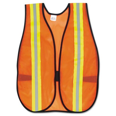 MCRª SafetyOrange Safety Vest, 2" Reflective Strips, Polyester, Side Straps, One Size Fits All, Bright Orange