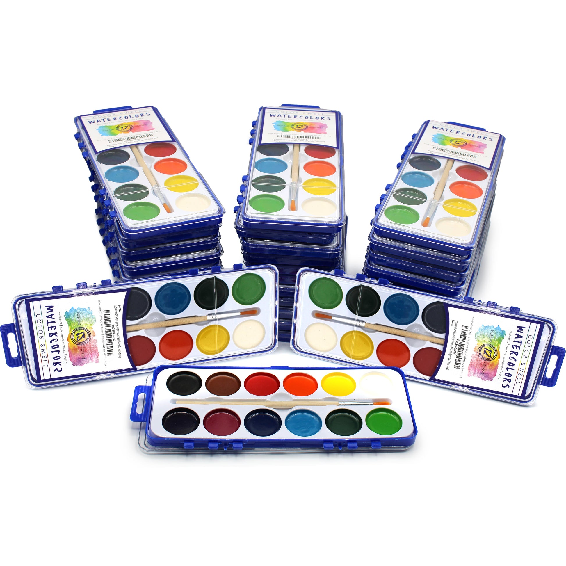 36 Set Bulk Watercolor Paint Pack with Wood Brushes 12 Washable Colors