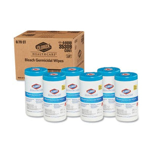 Clorox Healthcare Bleach Germicidal Wipes, 6.75 x 9, Unscented, 70/Canister