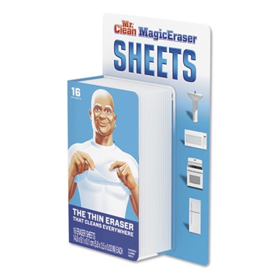Mr. Clean¨Magic Eraser Sheets, 3.5 x 5.8, 0.03" Thick, White, 16/Pack, 8 Packs/Carton
