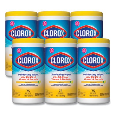 Clorox¨Disinfecting Wipes, 7 x 7.75, Crisp Lemon, 75/Canister, 6 Canisters/Carton
