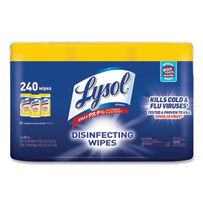 LYSOL¨ BrandDisinfecting Wipes, 7 x 7.25, Lemon and Lime Blossom, 80 Wipes/Canister, 3 Canisters/Pack, 2 Packs/Carton