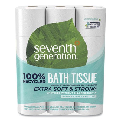 Seventh Generation¨100% Recycled Bathroom Tissue, Septic Safe, 2-Ply, White, 240 Sheets/Roll, 24/Pack