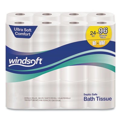 Windsoft¨Premium Bath Tissue, Septic Safe, 2-Ply, White, 4 x 3.9, 284 Sheets/Roll, 24 Rolls/Carton