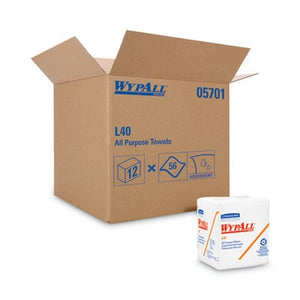 WypAll L40 Towels, 1/4 Fold, 12.5 x 12, White, 56/Box, 18 Packs/Carton