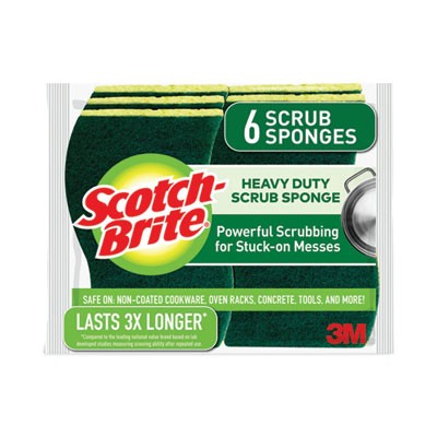 Scotch-Brite¨Heavy-Duty Scrub Sponge, 4.5 x 2.7, 0.6" Thick, Yellow/Green, 6/Pack