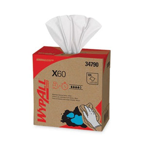 WypAll X60 Cloths, POP-UP Box, 9.1 x 16.8, White, 126/Box, 10 Boxes/Carton