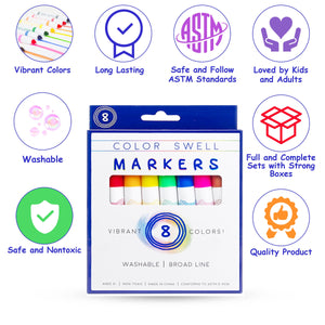 Color Swell Washable Markers (2 Packs, 8 Markers/Pack) Color Swell