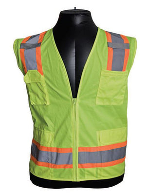 PIP 302-0500-ORG/XXL Double Extra Large Orange Mesh/Solid Fabric Zipper Closure Surveyor Vest