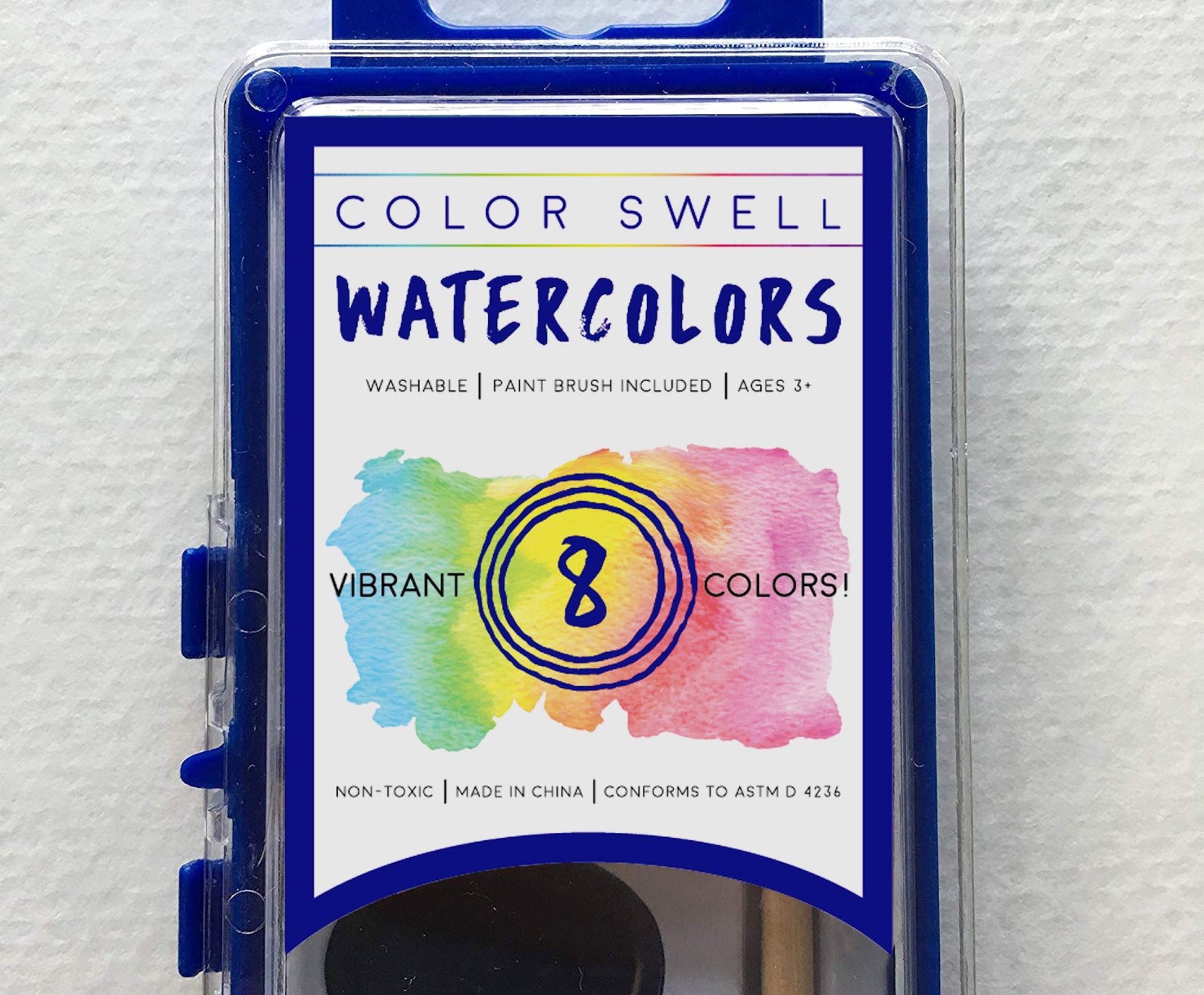 Color Swell Watercolor Paints with Strong Wood Brush 8 Colors Washable Water Colors Color Swell