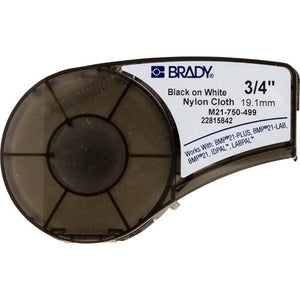 Brady M21-750-499 Nylon Cloth Wire Marker Labels for BMP21 / ID PAL Mobile Printers. Black Ribbon on White Tape, .750" x 16'