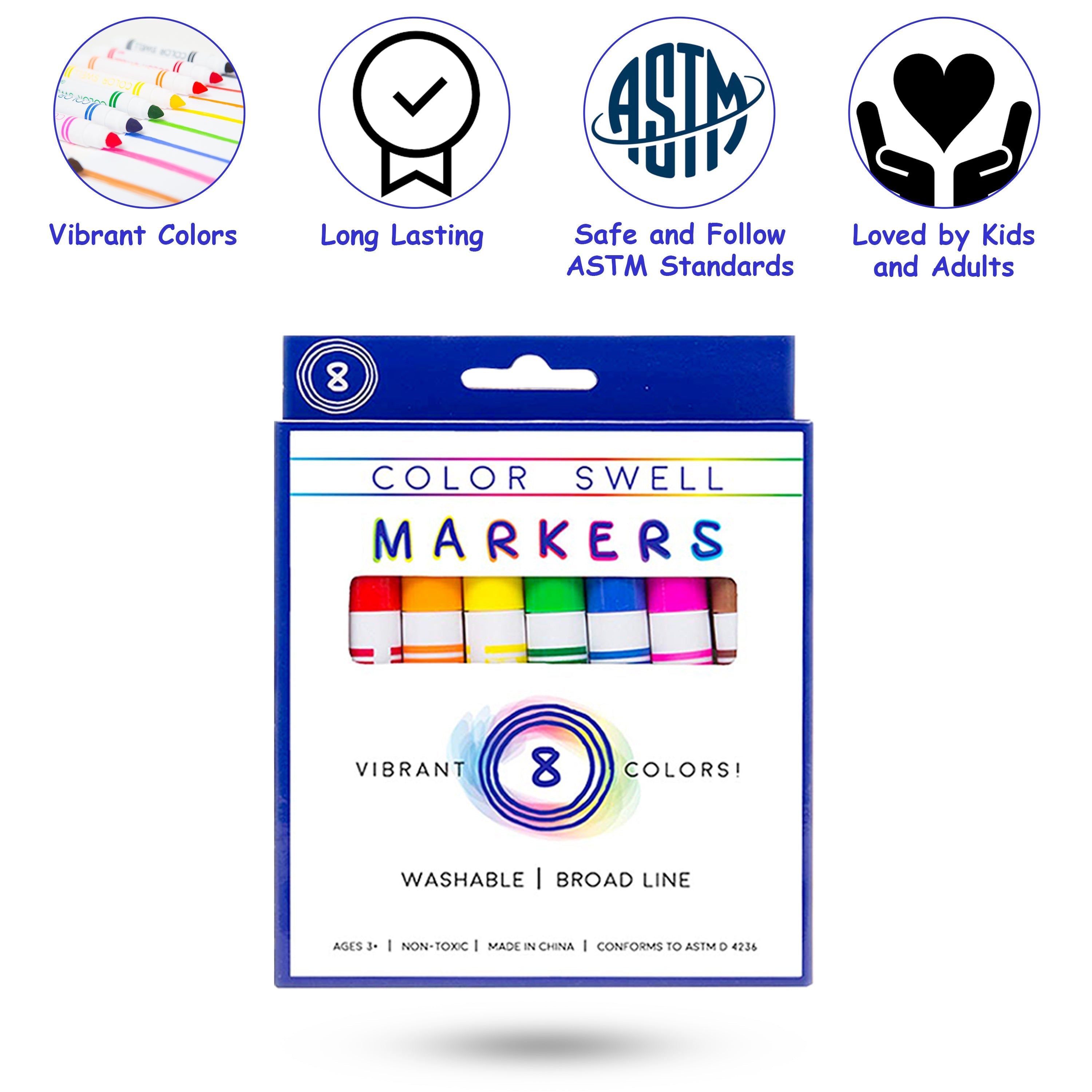 Color Swell Bulk Marker Pack (4 Packs, 8 Markers/Pack) Color Swell