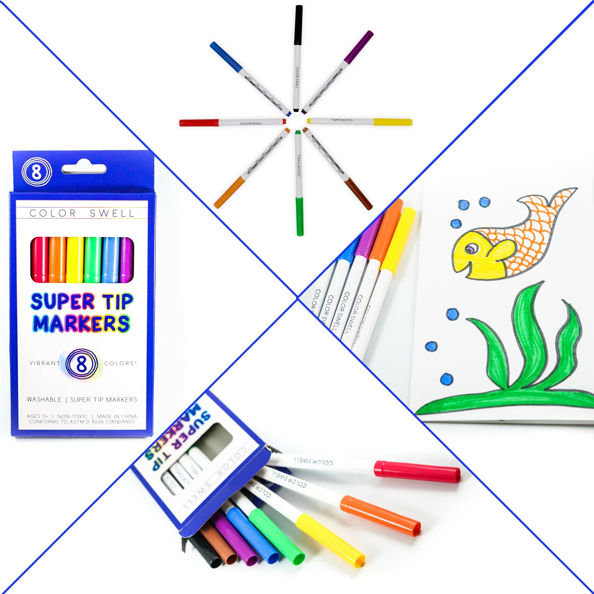 Color Swell Super Tip Washable Marker Pack - 8 Vibrant Colors Color Swell