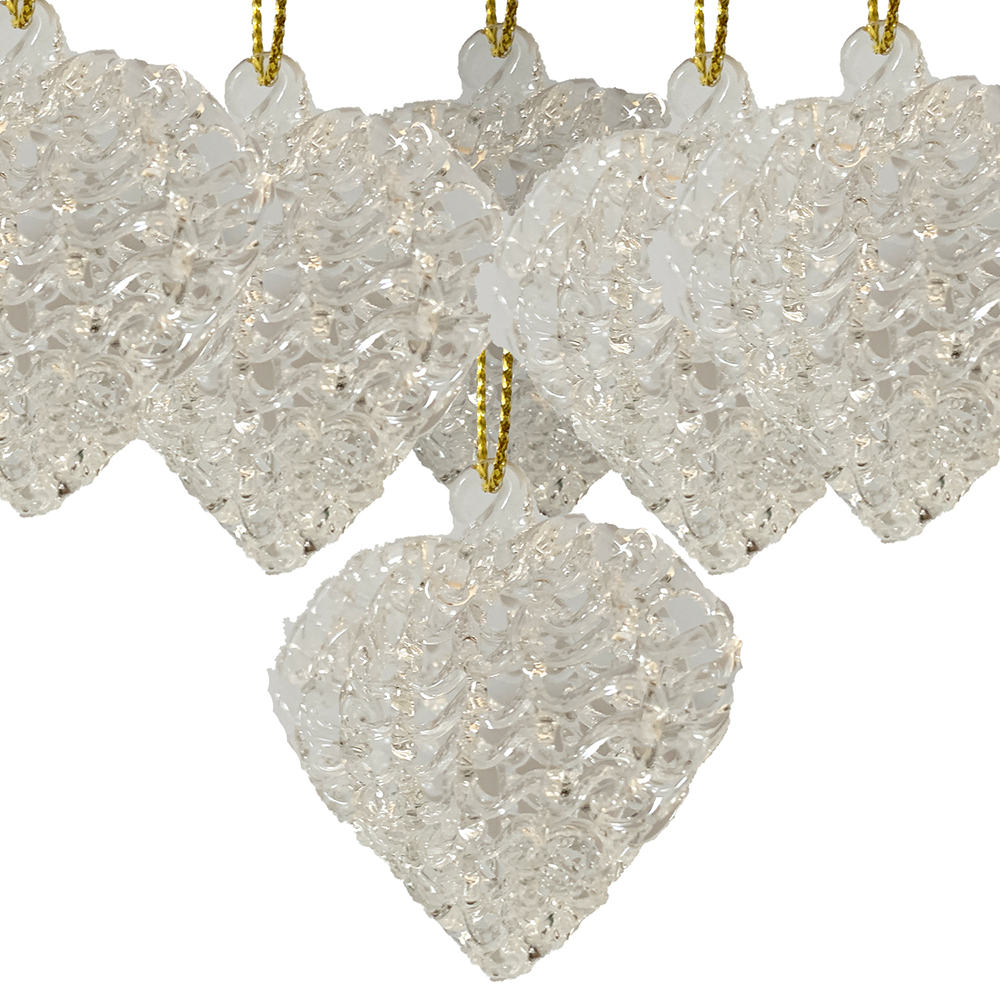 Beautiful Hand Spun Glass Heart Ornaments - Set of 6